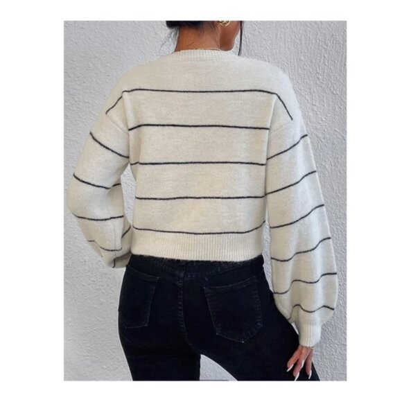 Women’s Striped Sweater. White/cream with black stripe. Like New - Picture 2 of 9